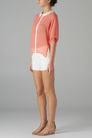 Blusa Coral con Blanco