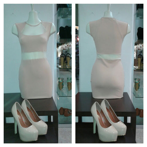 Vestido Beige Trasparencia en Cintura