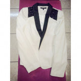 Saco Blanco con Solapa en Piel Negra