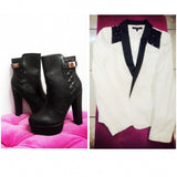 Saco Blanco con Solapa en Piel Negra